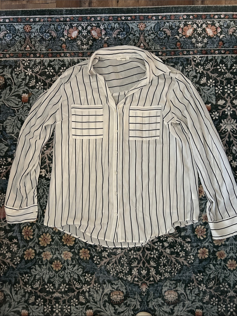 Maurices White Striped Chiffon Button Down Shirt